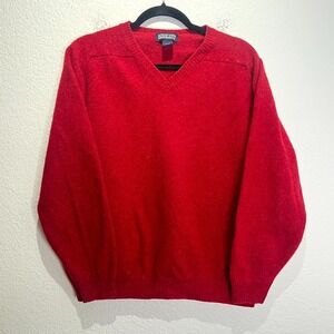 Vintage Lands'‎ End Direct Merchants Sweater Men XL Red Lambswool Ribbed V Neck